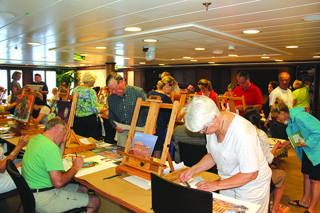 Guest are painting and showing great skills as well as learning new ones as Marina crosses the pacific.