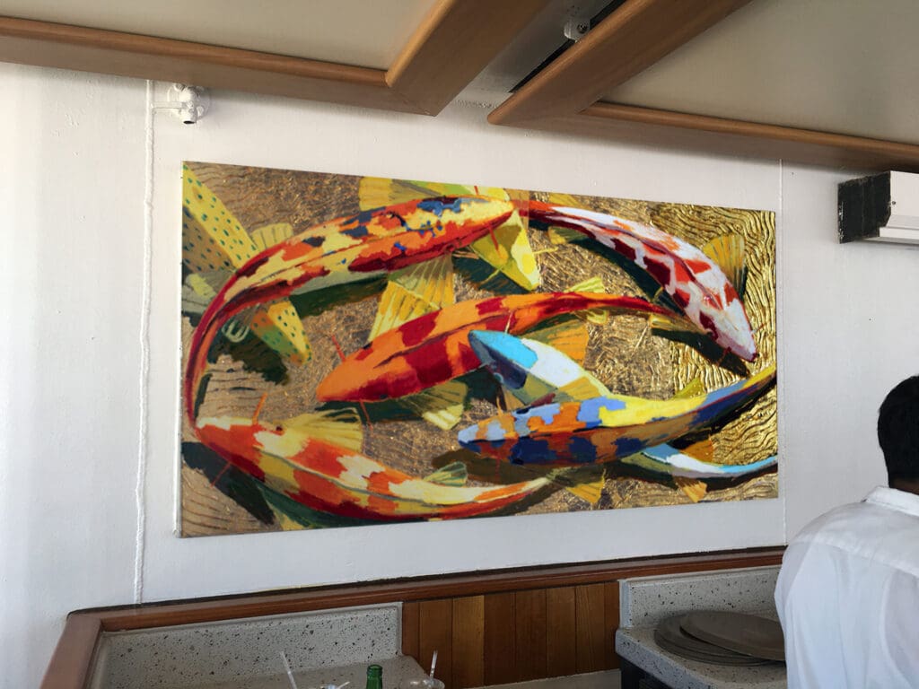 Koi painting installed on board Oceania's Nautica.