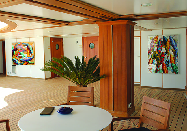 Koi paintings installed on the Riviera for its very first cruise in 2012.